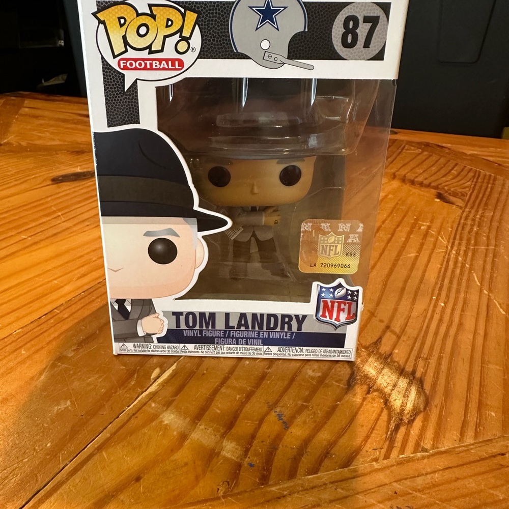 Funko Pop! NFL Tom Landry Figure - silver and blue.  Dallas Cowboys